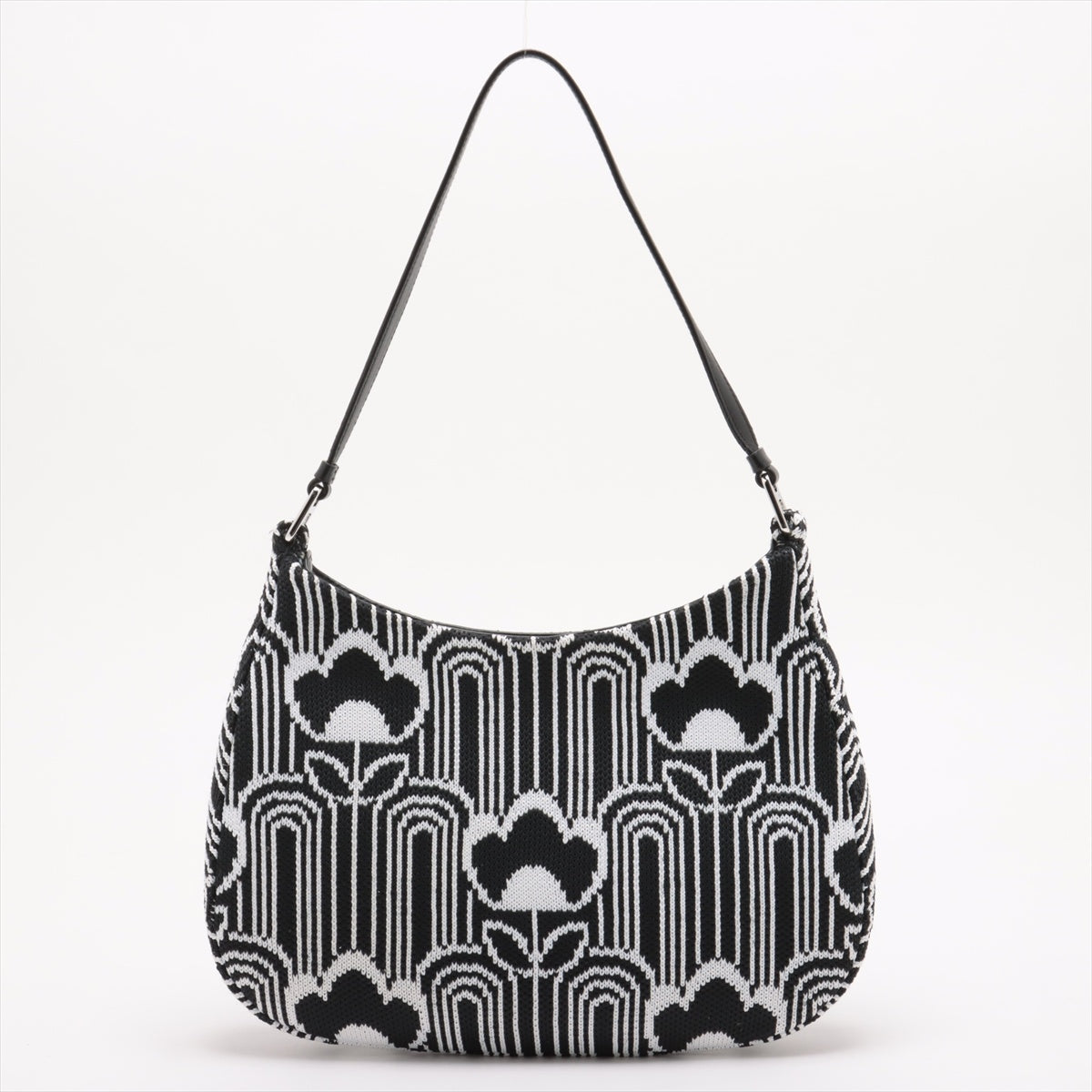 Prada Cleo Jacquard Shoulder Bag Black x White