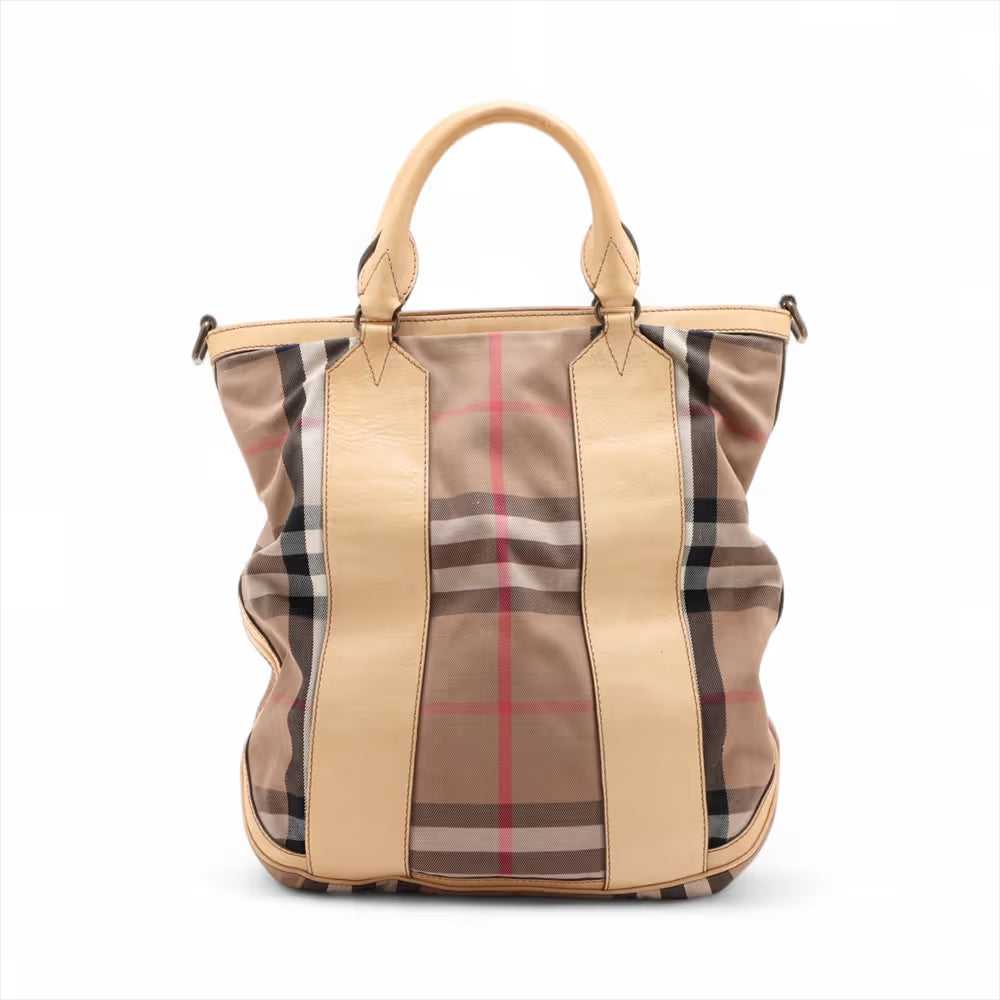 Burberry Nova Check Canvas Leather Two-Way Handbag Beige