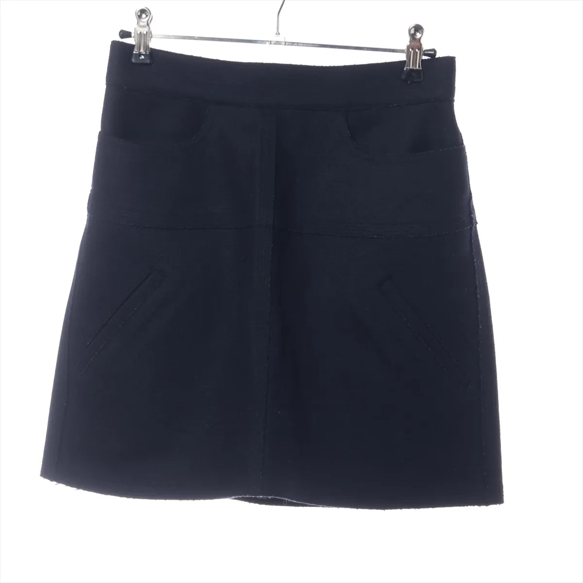 Chanel CC Logo Button Wool Skirt Navy Blue