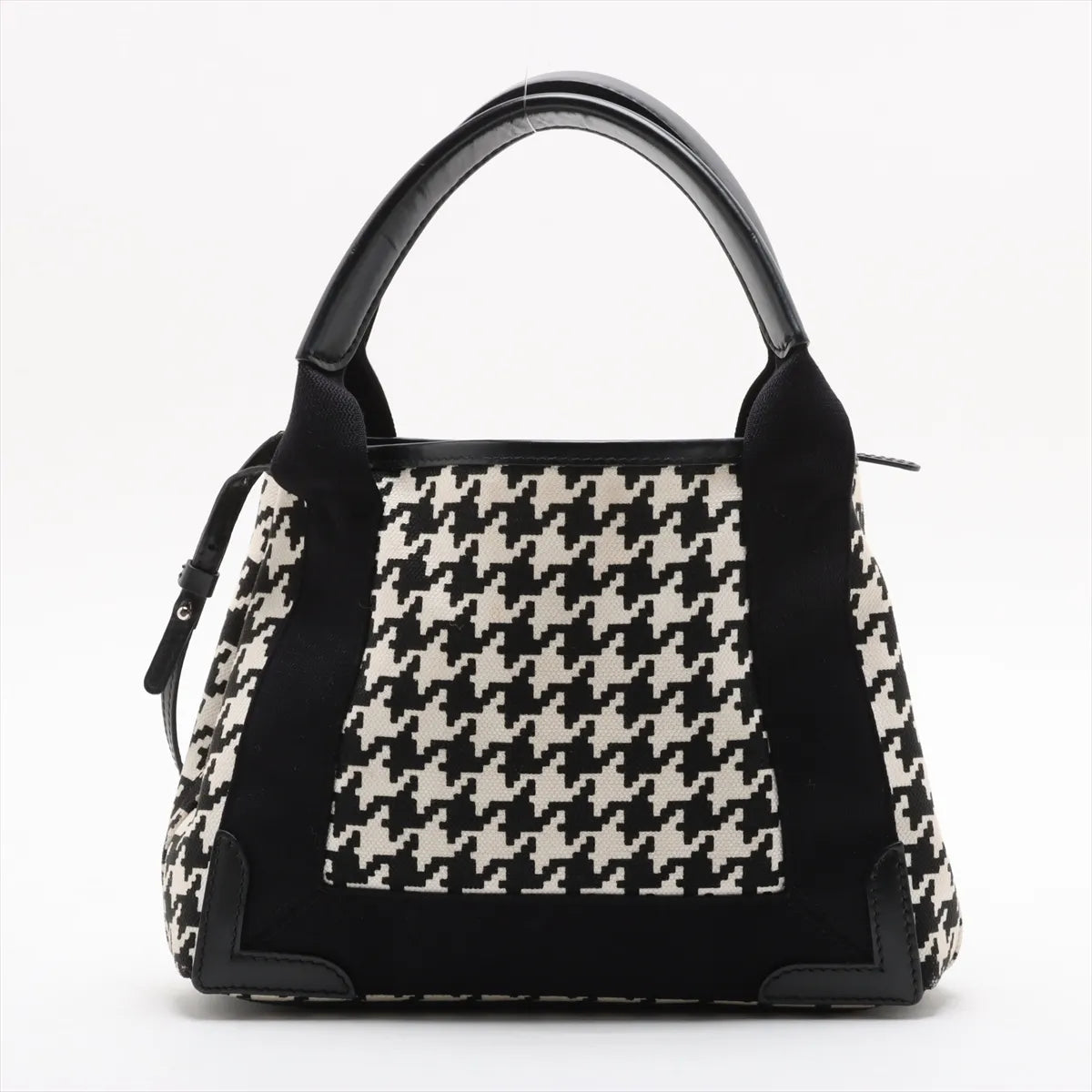 Balenciaga Navy Canvas Leather Cabas XS Two-Way Handbag Black × White