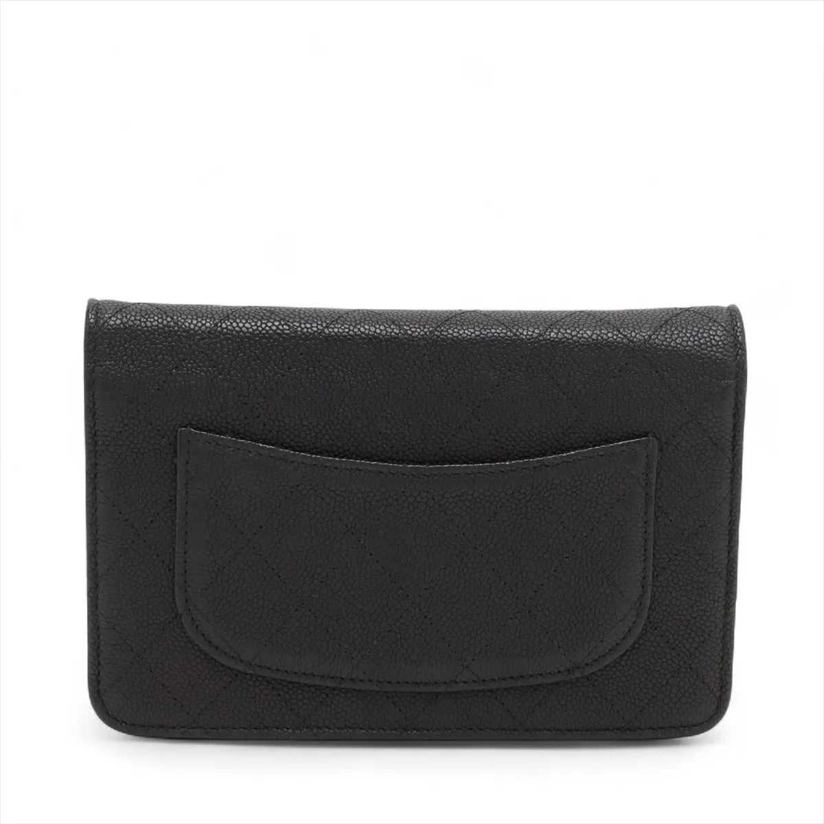 Chanel CC Logo Caviar Skin Chain Wallet Bag Black