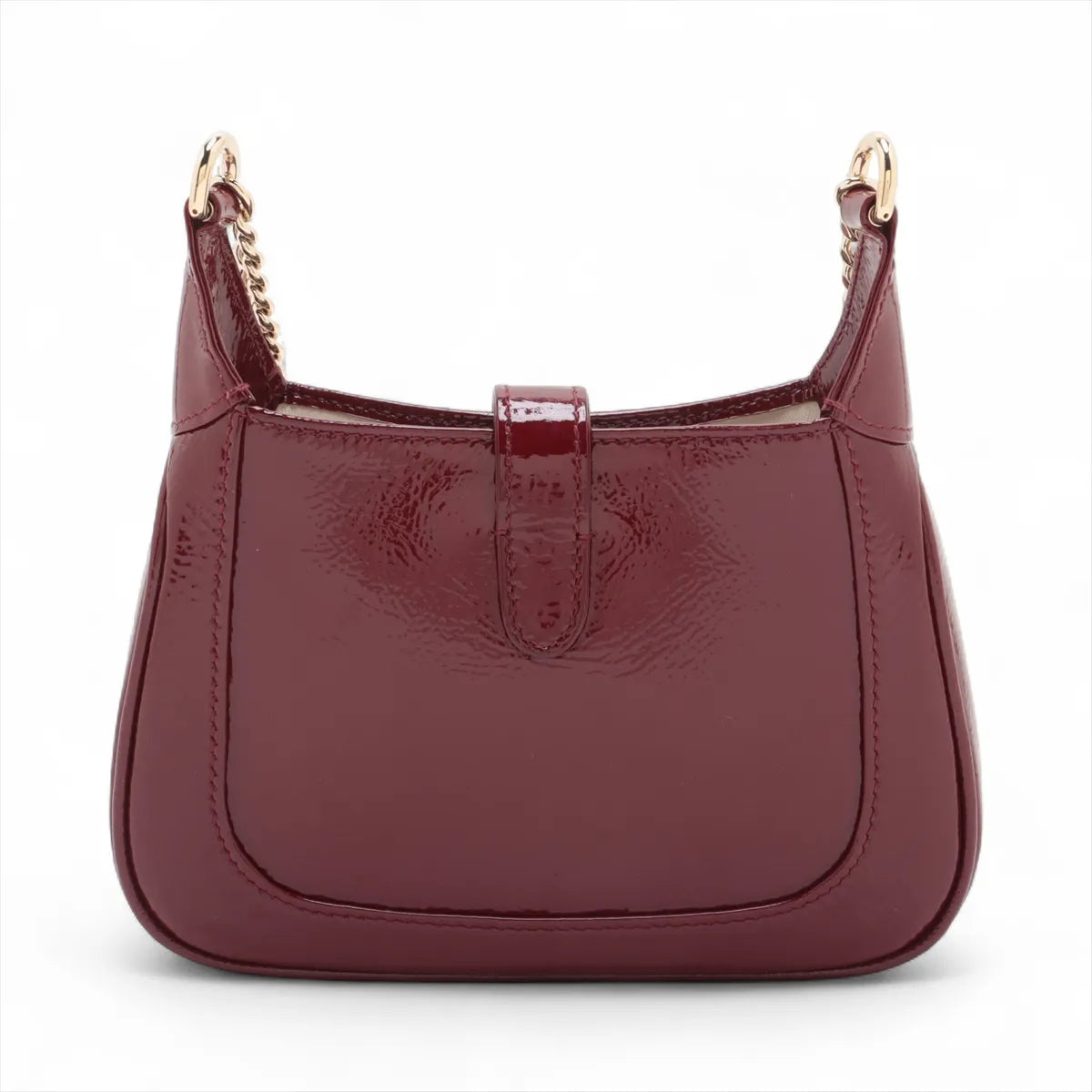 Gucci Jackie Notte Patent Leather Chain Shoulder Bag Red Lacquer