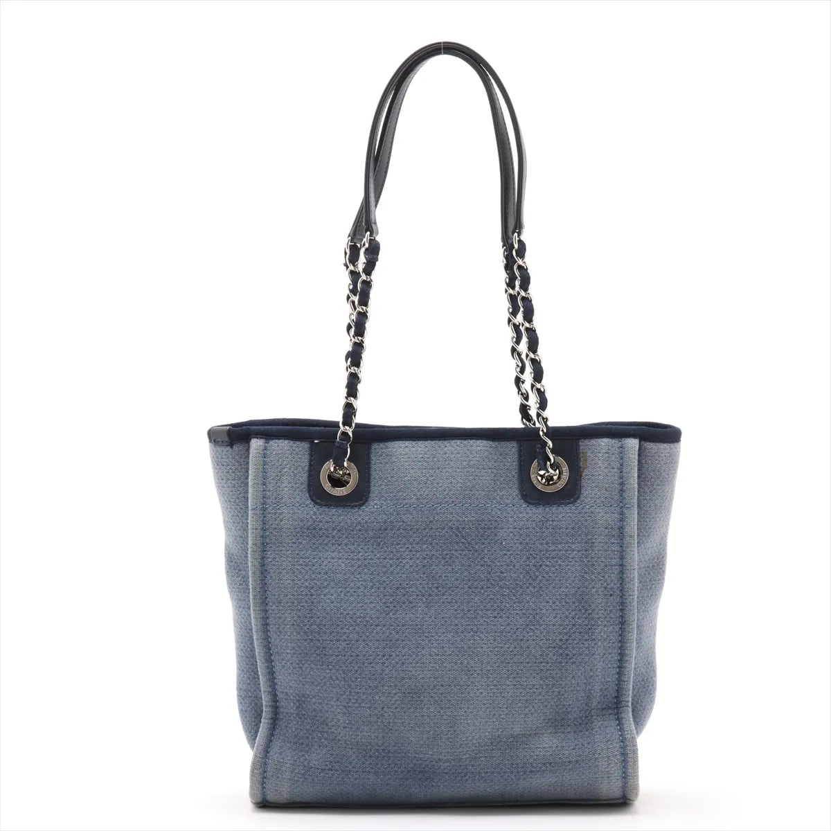 Chanel Deauville Canvas Leather Chain Tote Bag PM Blue