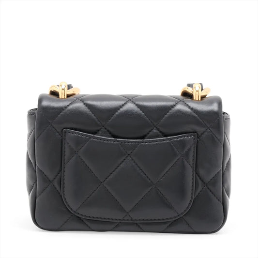 Chanel CC Logo Mini Matelasse Lambskin Chunky Chain Shoulder Bag Black