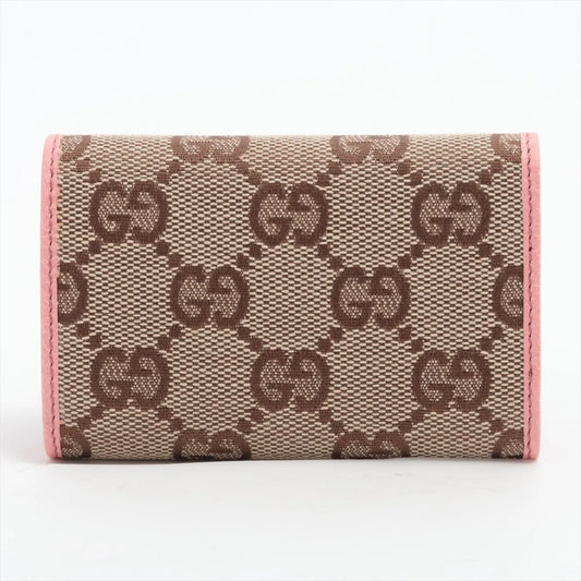 Gucci GG Canvas Leather Key Case Beige×Pink