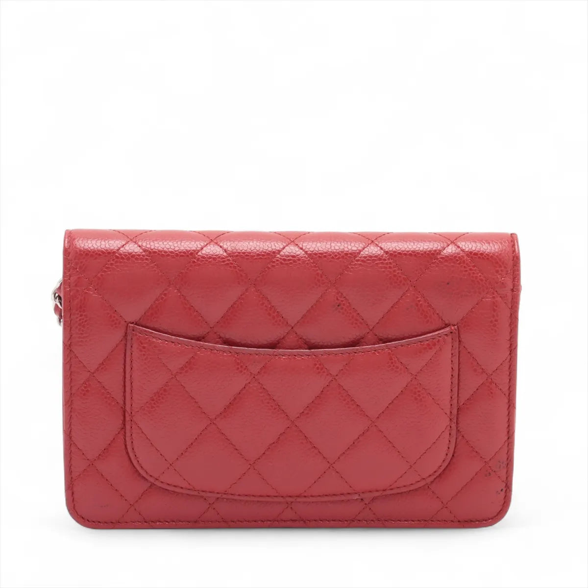 Chanel CC Logo Matelasse Caviar Skin Chain Wallet Red