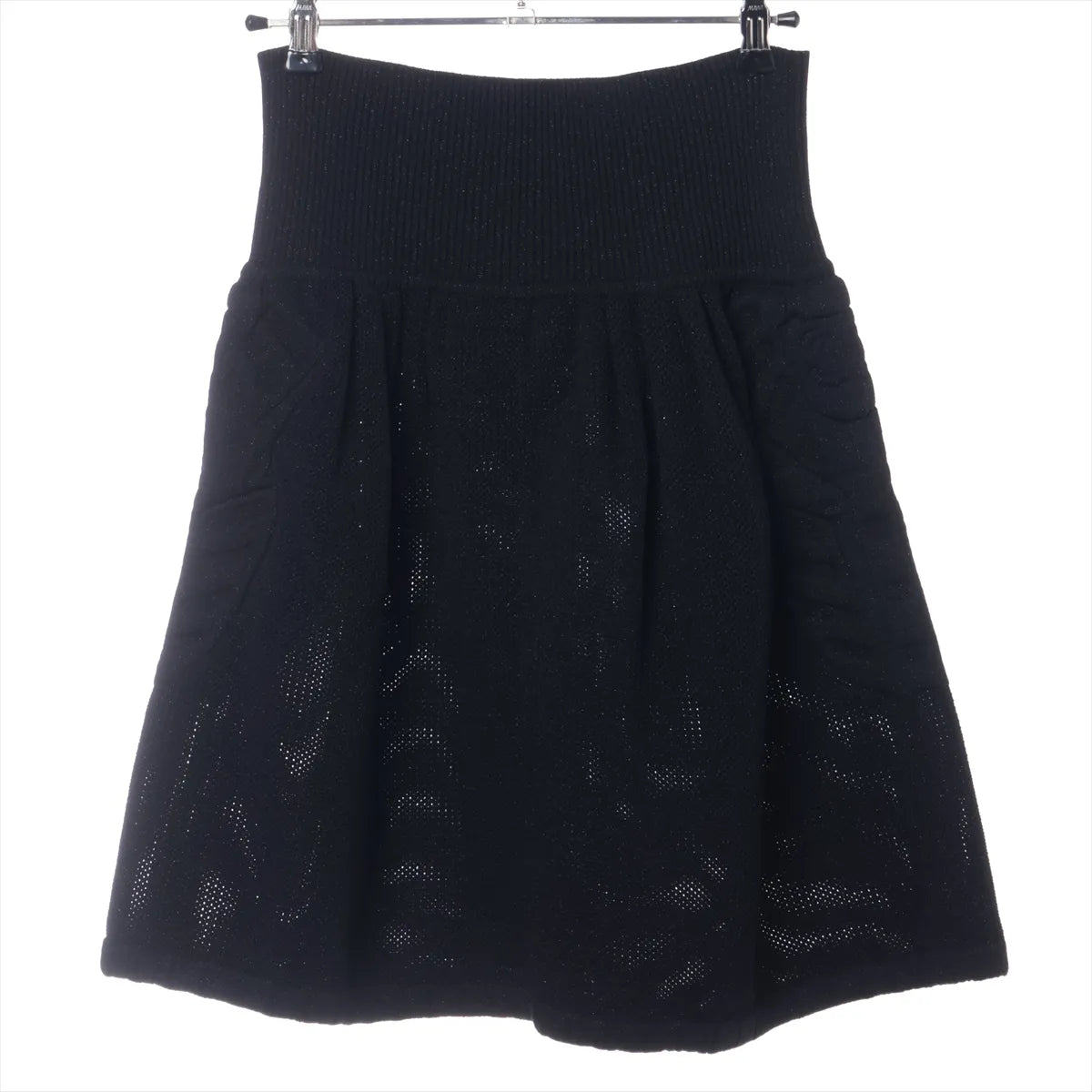 Chanel CC Logo Glitter Wool Knit Skirt Black