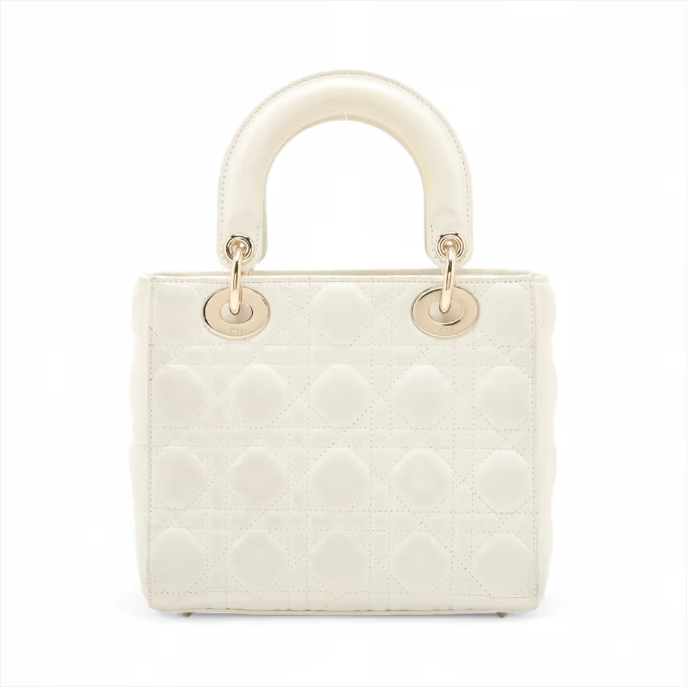 Christian Dior Cannage My Lady Dior Leather Two-Way Handbag White