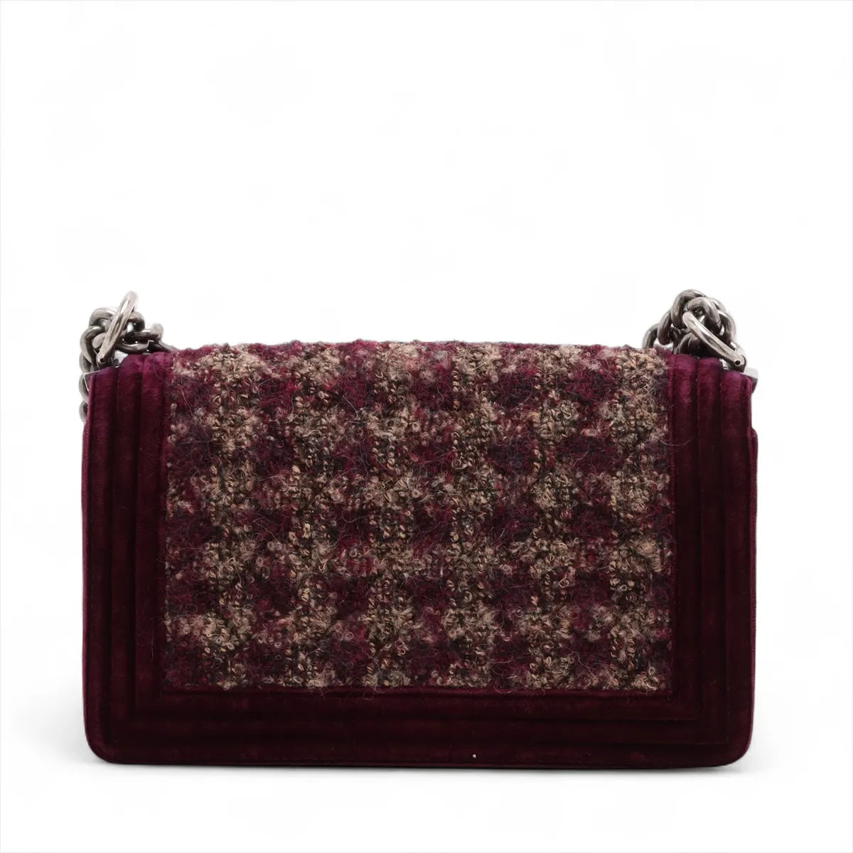 Chanel Boy CHANEL 25 Tweed x Velvet Chain Shoulder Bag Bordeaux
