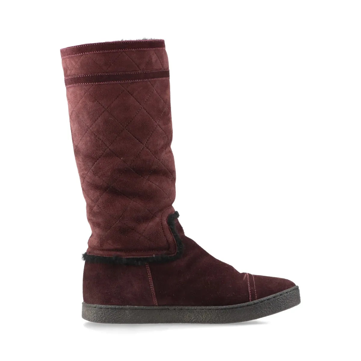 Chanel CC Logo Mouton Long Boots Bordeaux