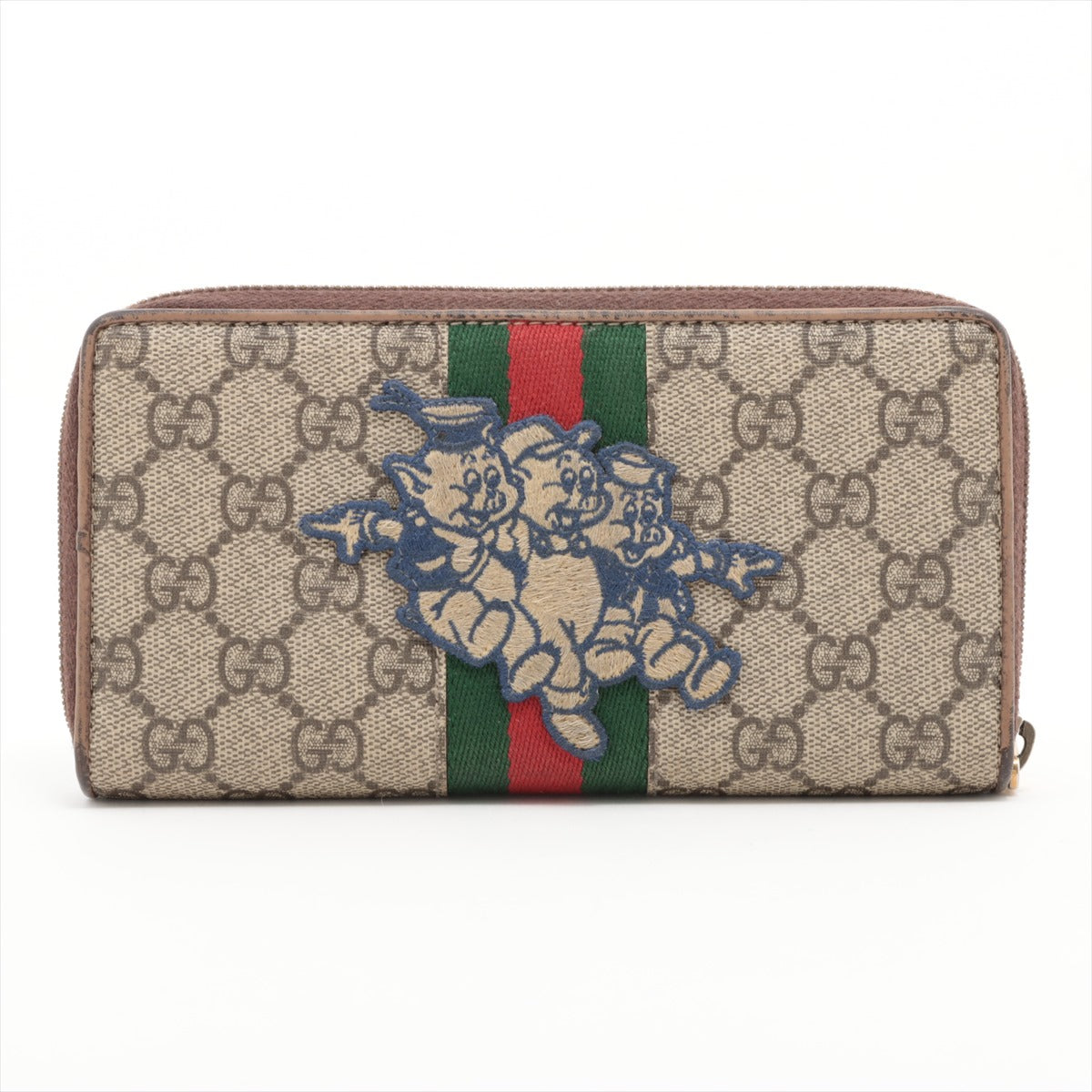 Gucci x Disney GG Supreme Three Little Pigs Ophidia Leather Zippy Wallet Beige