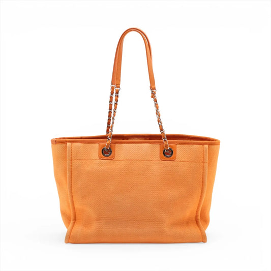 Chanel Deauville MM Canvas Leather Chain Tote Bag Orange