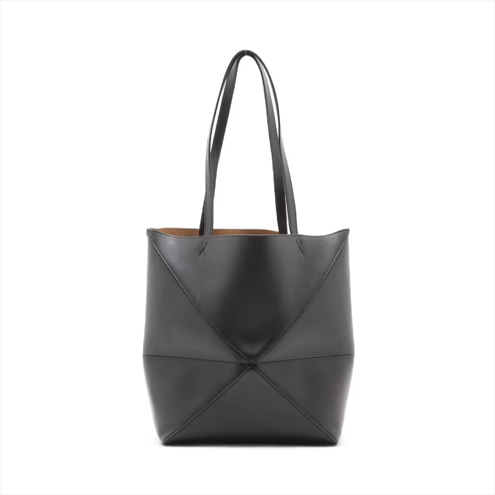 Loewe Puzzle Fold Medium Leather Tote Bag Black