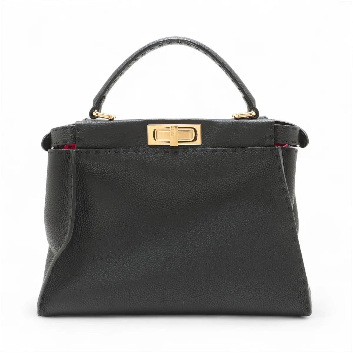 Fendi Peekaboo Regular Selleria Leather Two-Way Handbag Black x Hot Pink