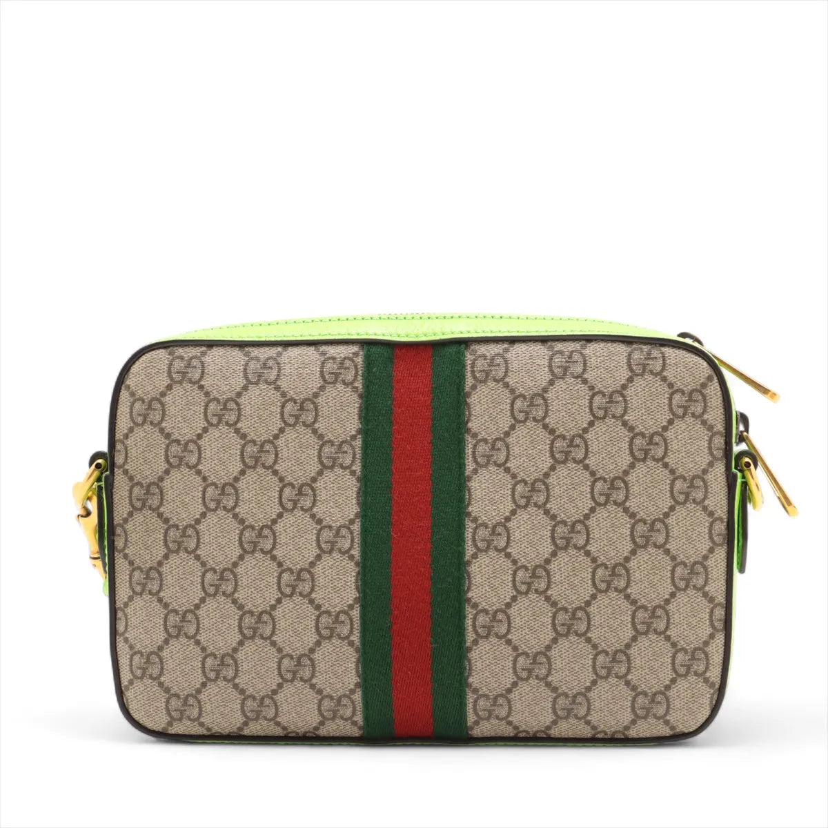 Gucci GG Supreme Ophidia Leather Shoulder Bag Beige x Neon Green