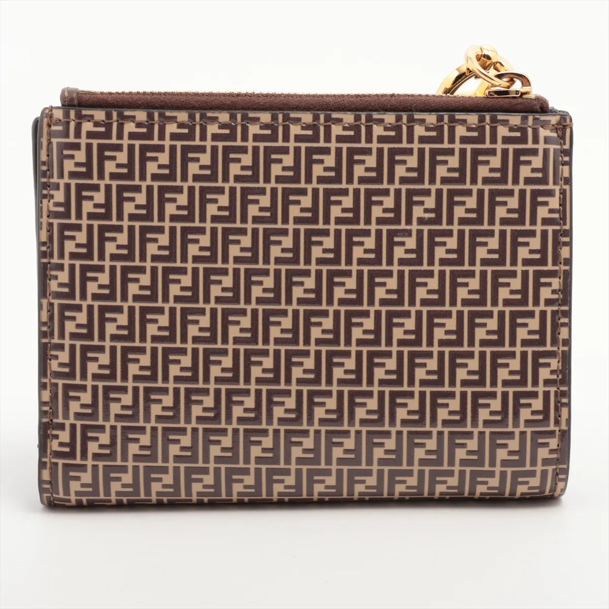 Fendi FF Logo Leather Compact Wallet Brown