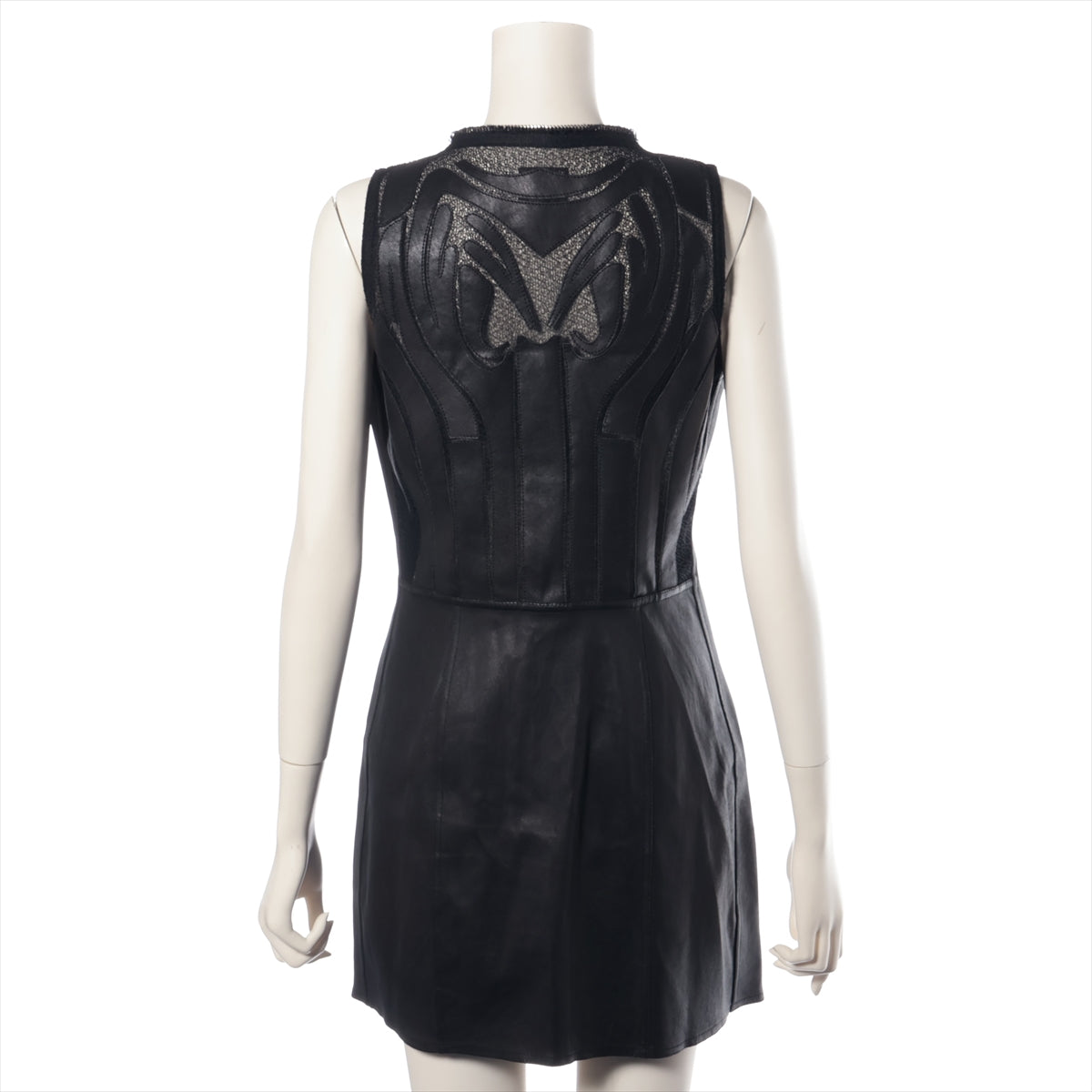 Fendi Zipper Leather Sleeveless Mid-length Dress Black