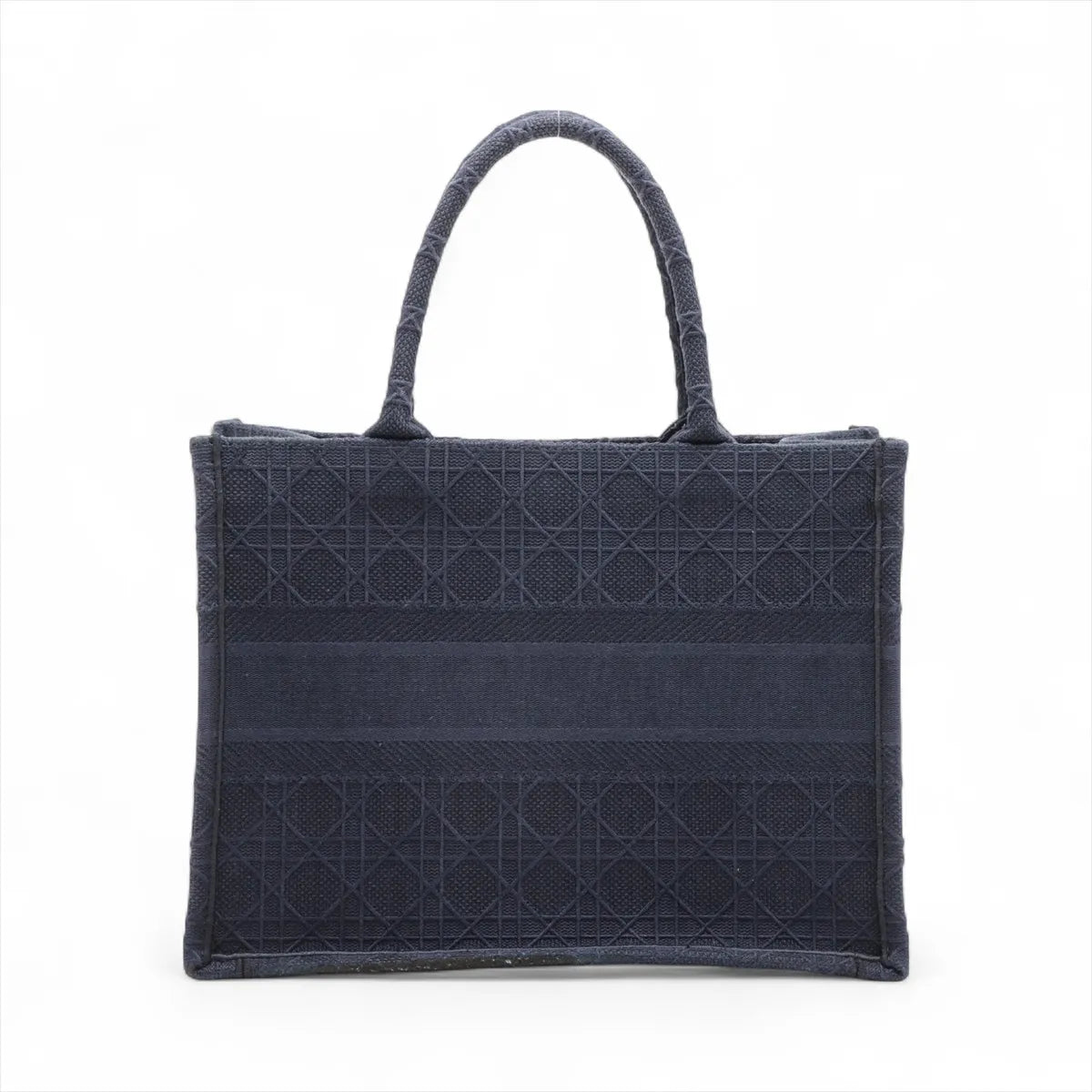 Christian Dior Cannage Book Tote Medium Canvas Bag Navy Blue