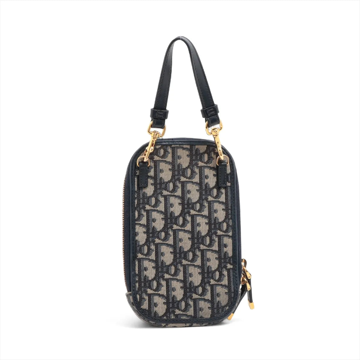 Christian Dior Oblique Canvas Leather Phone Chain Shoulder Bag Navy Blue