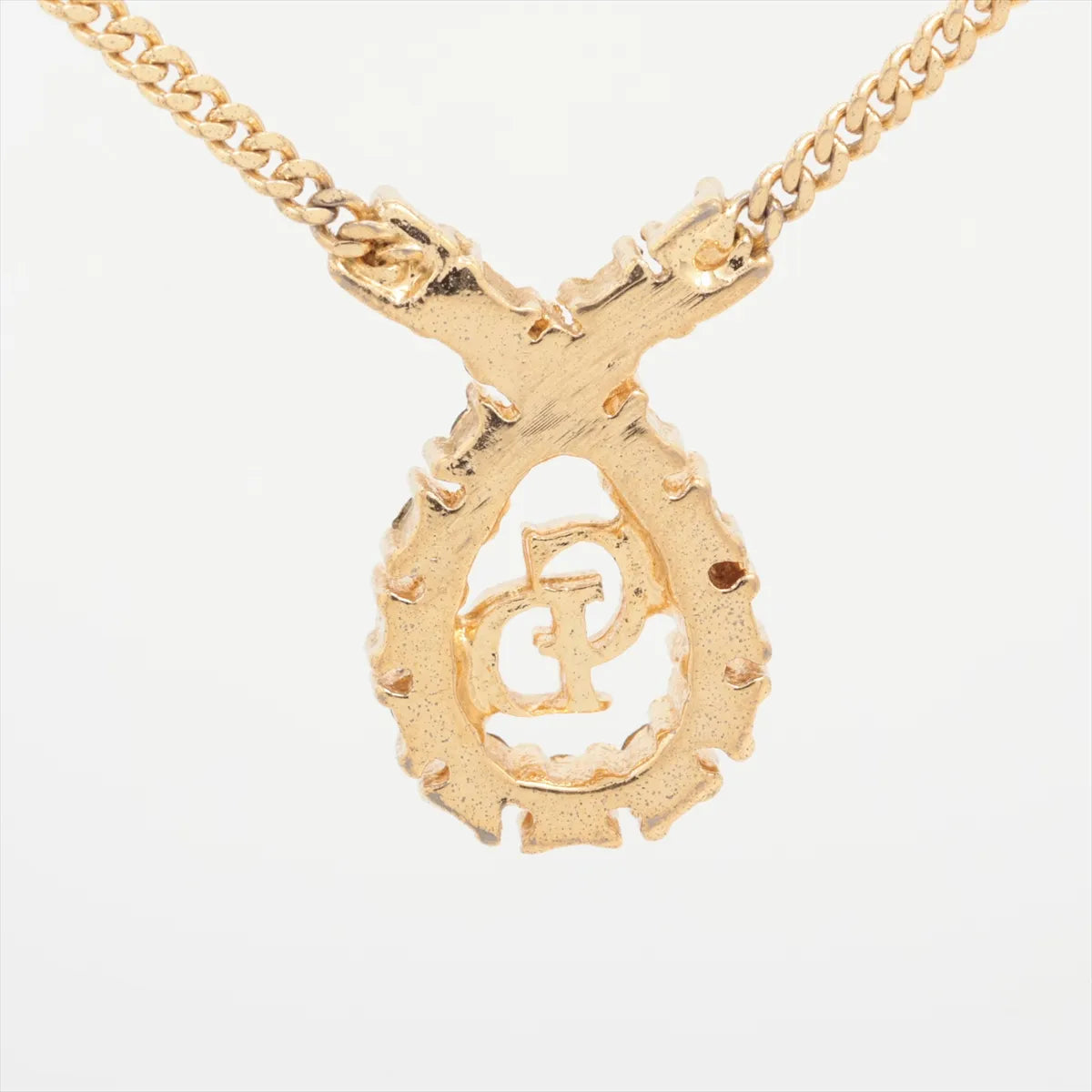 Christian Dior CD Logo Teardrop Rhinestone Pendant Necklace