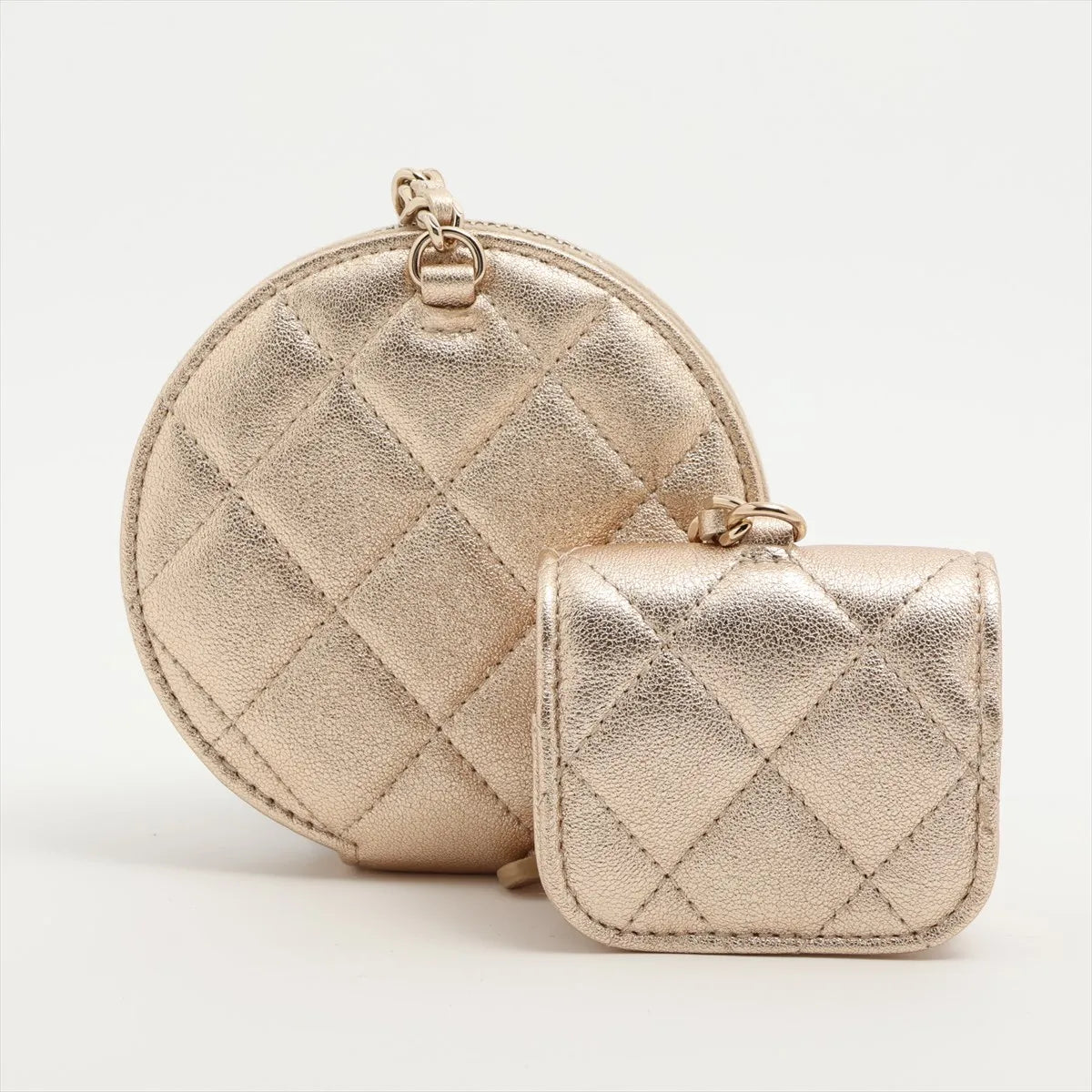 Chanel CC Logo Matelasse Lambskin Coin Purse and Airpods Case Champagne