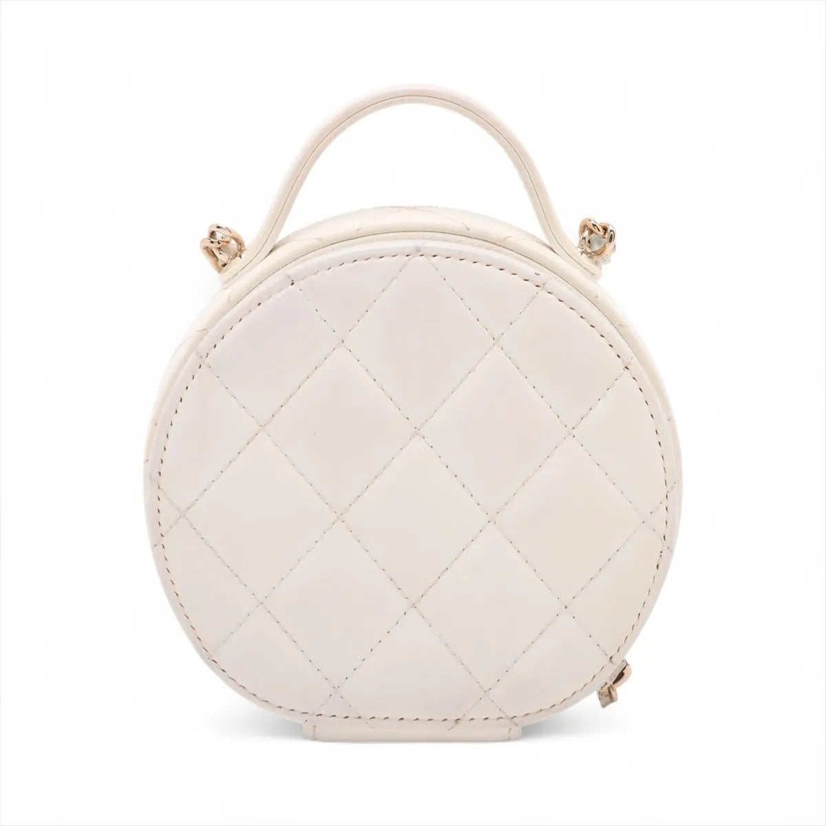 Chanel CC Logo Matelasse Leather Two-Way Round Shoulder Bag White