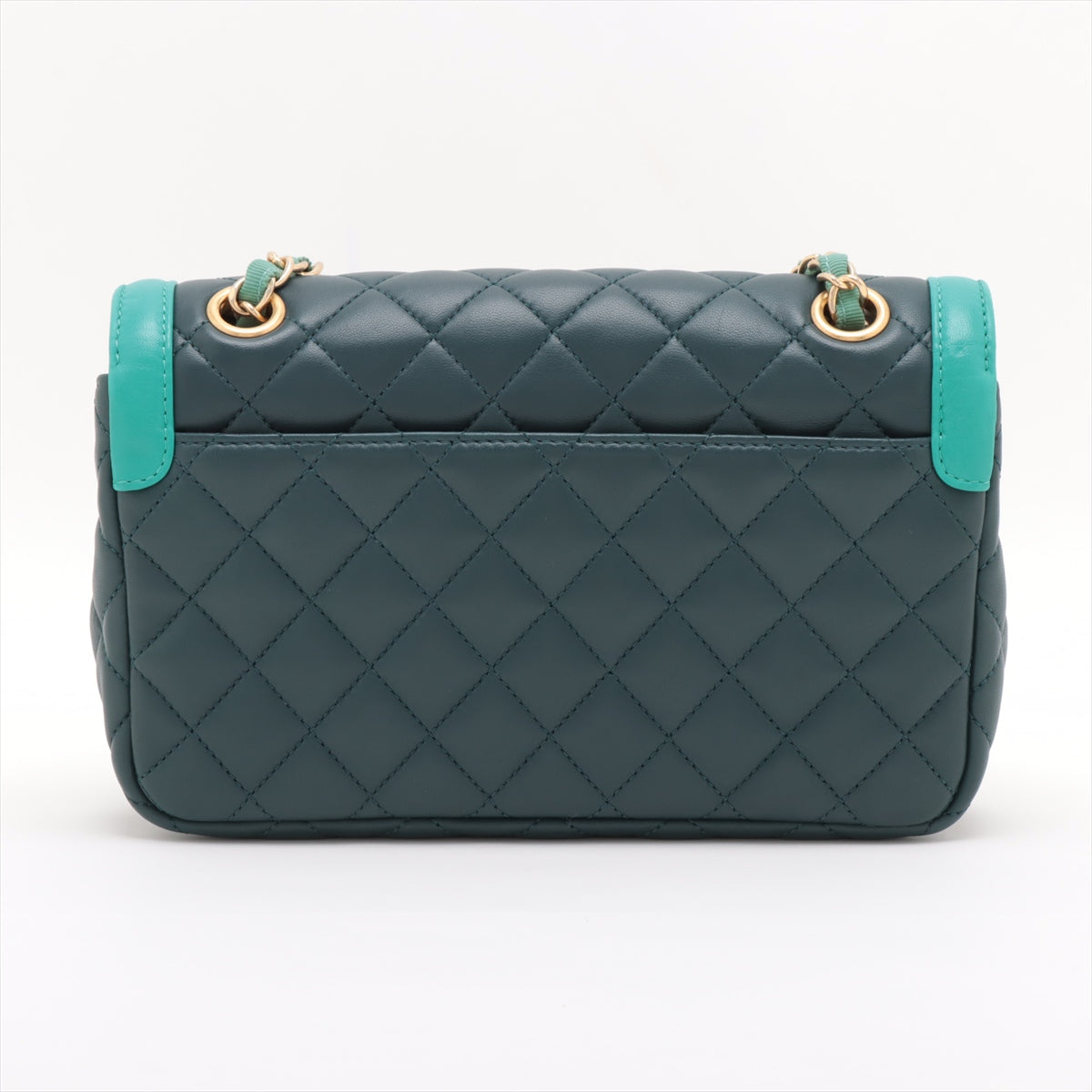 Chanel CC Logo Matelasse Lambskin Chain Shoulder Bag Dark Green x Turquoise