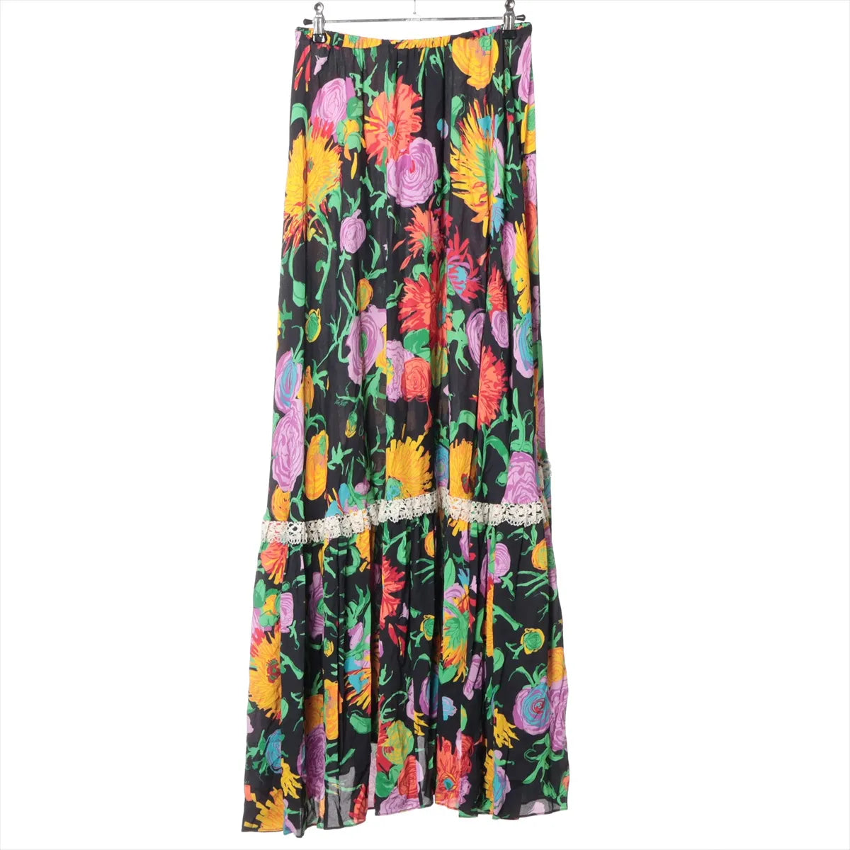 Gucci Multicolor Floral Rayon Long Skirt Black