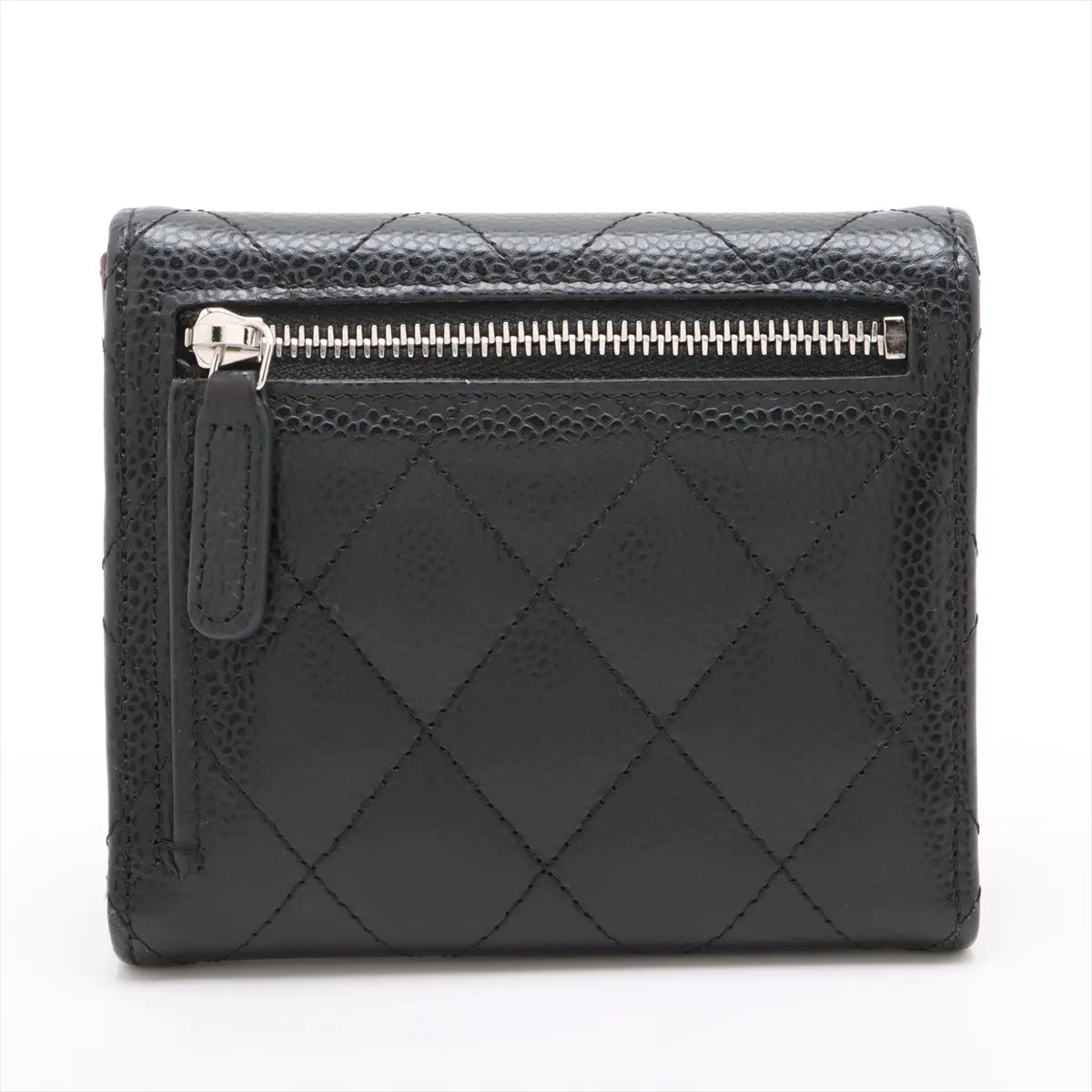 Chanel CC Logo Matelasse Caviar Skin Compact Wallet Black