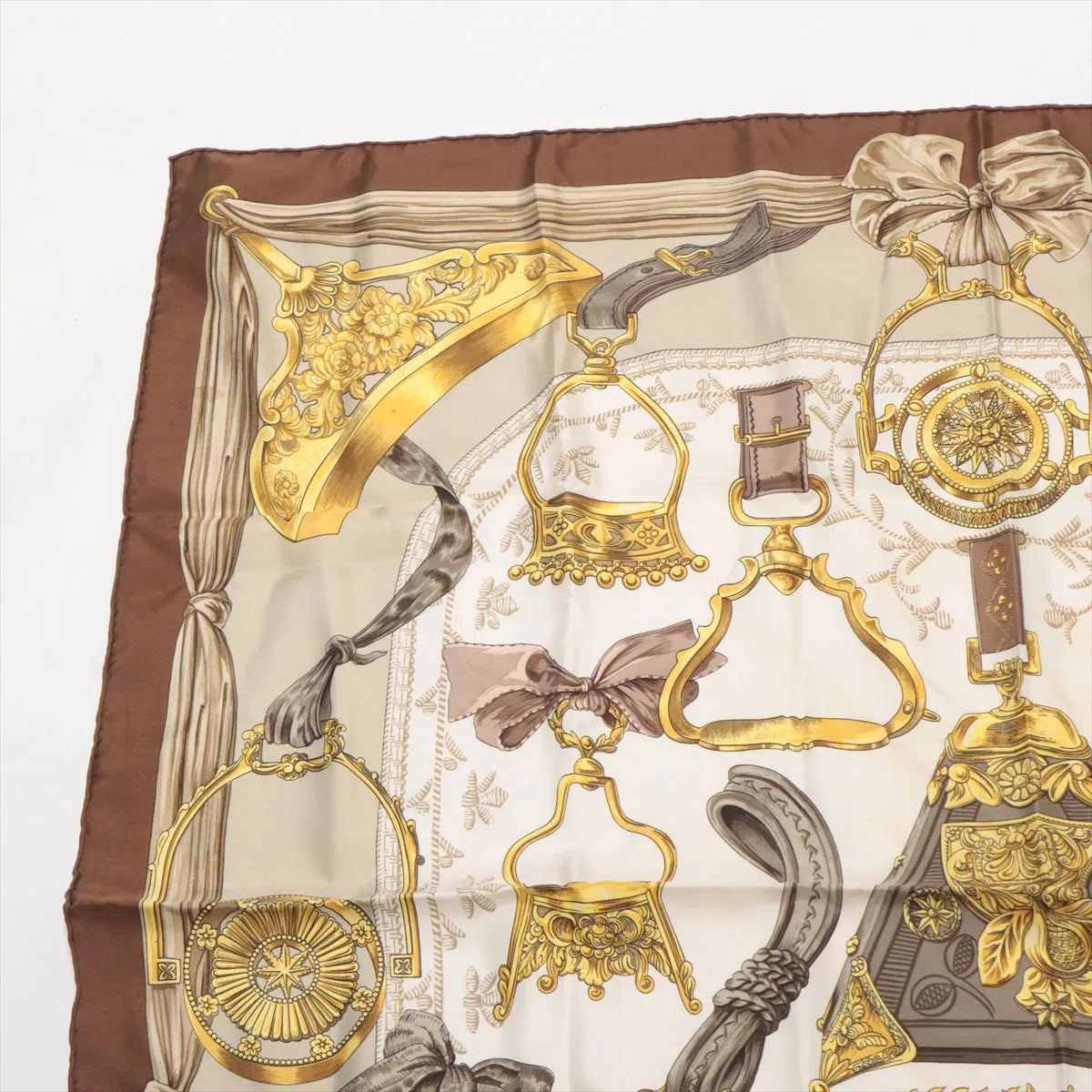 Hermès Carré 90 d'Etriers Stirrup Silk Scarf Brown