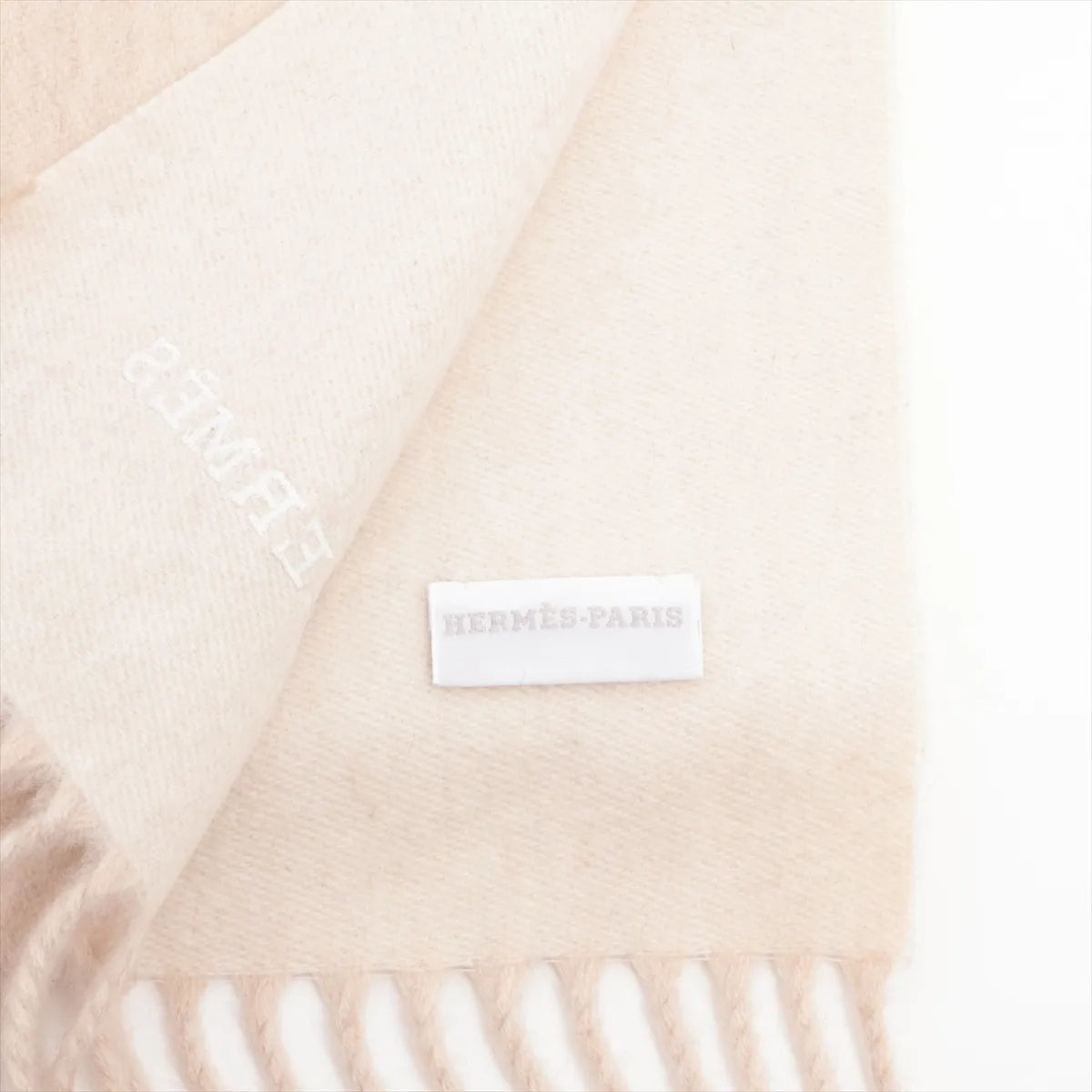 Hermes Logo Cashmere Scarf Beige