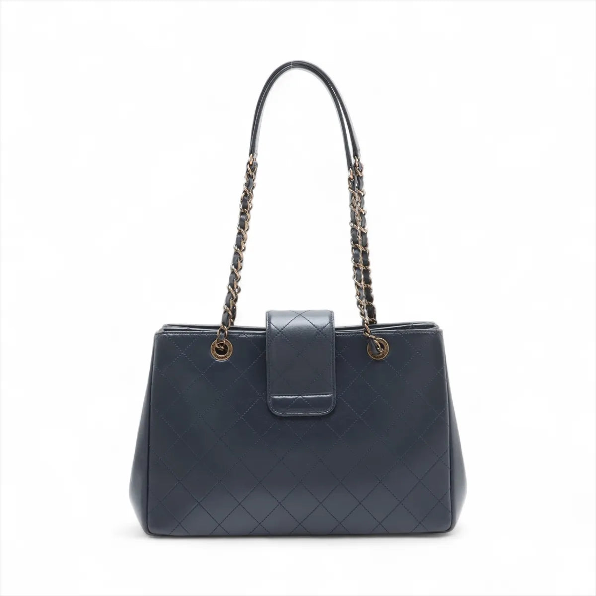 Chanel CC Logo Matelasse Leather Chain Tote Bag Navy Blue