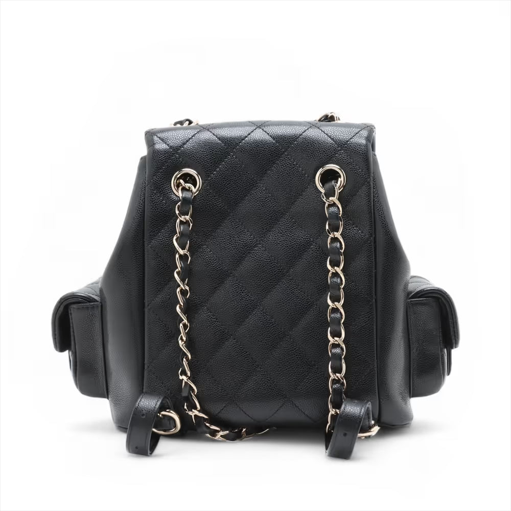 Chanel CC Logo Matelasse Caviar Skin Chain Backpack Black