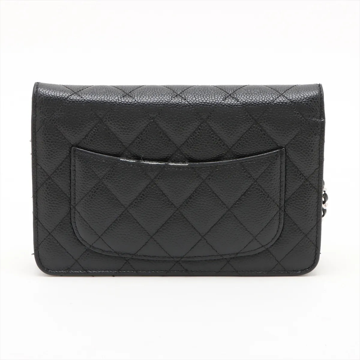 Chanel CC Logo Matelasse Caviar Skin Chain Wallet Black