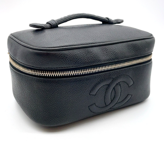 Chanel CC Logo Caviar Leather Vanity Bag Black