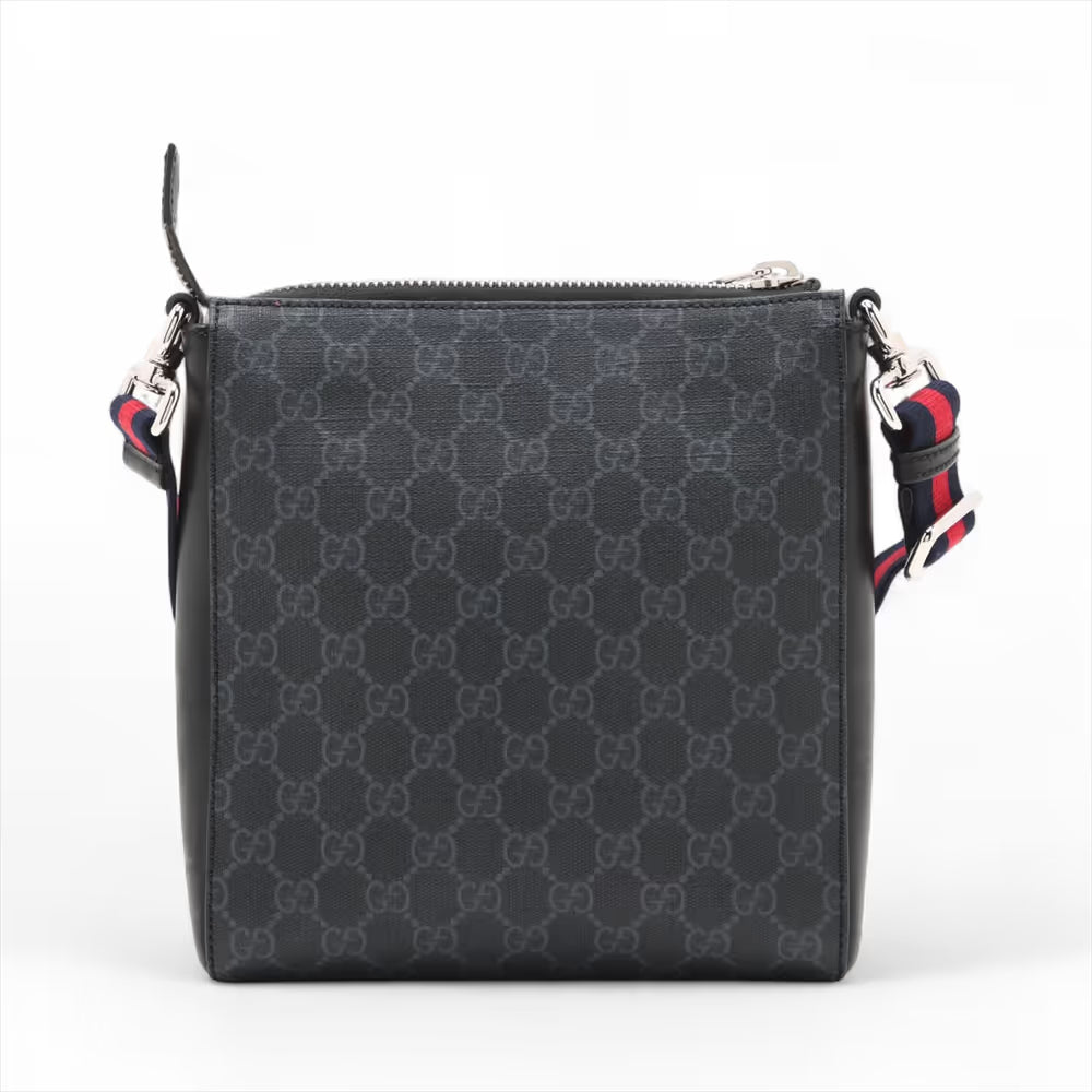 Gucci GG Supreme Patches Leather Messenger Bag Black