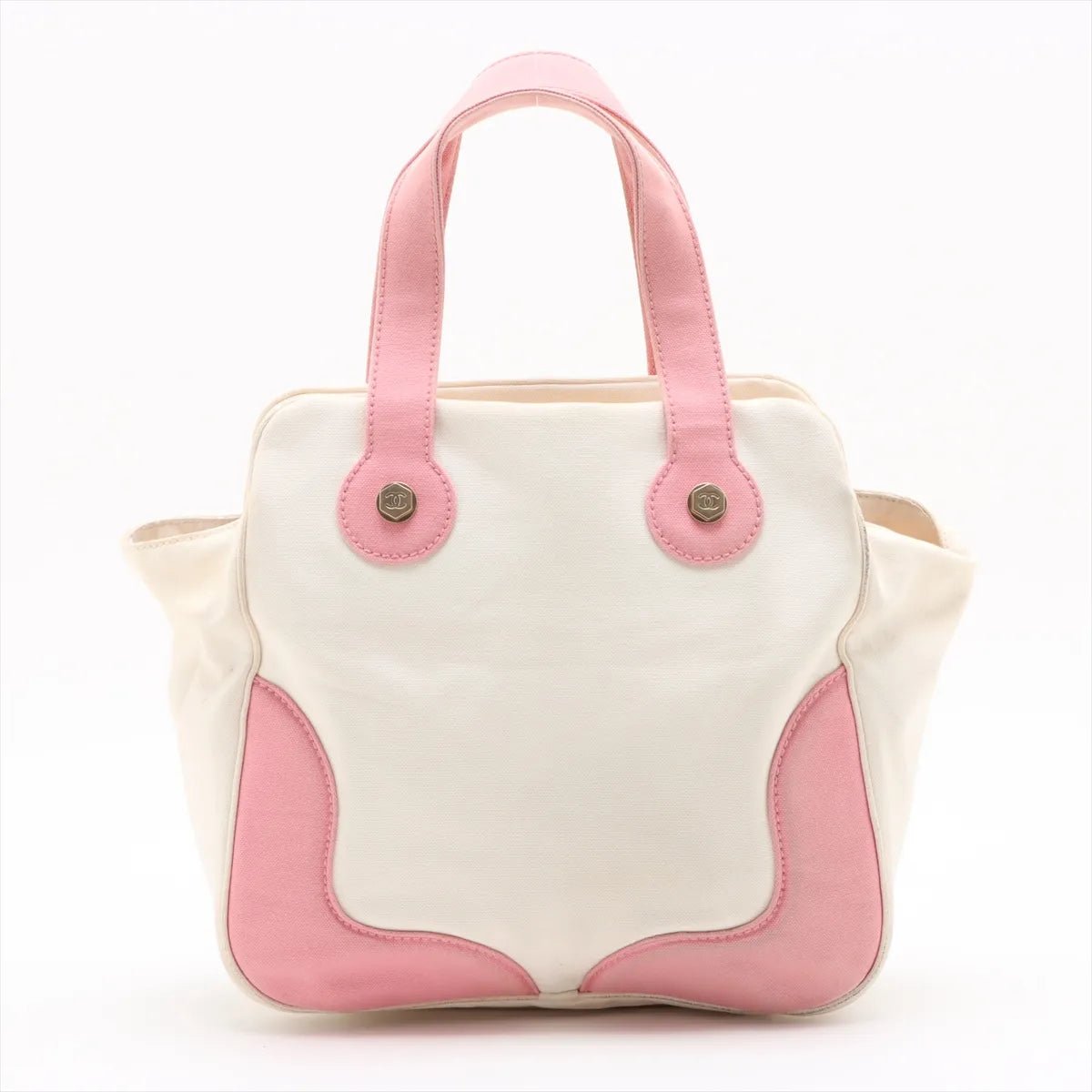 Chanel CC Logo Canvas Leather Handbag White x Pink