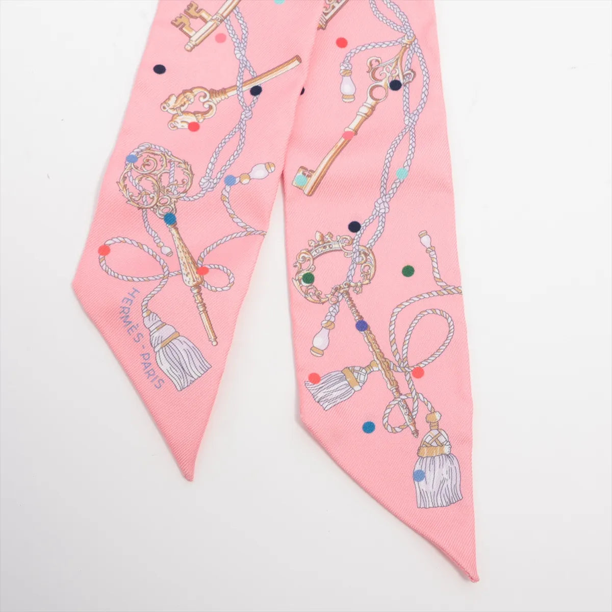 Hermès Twilly Les Cles Keys Silk Scarf Pink