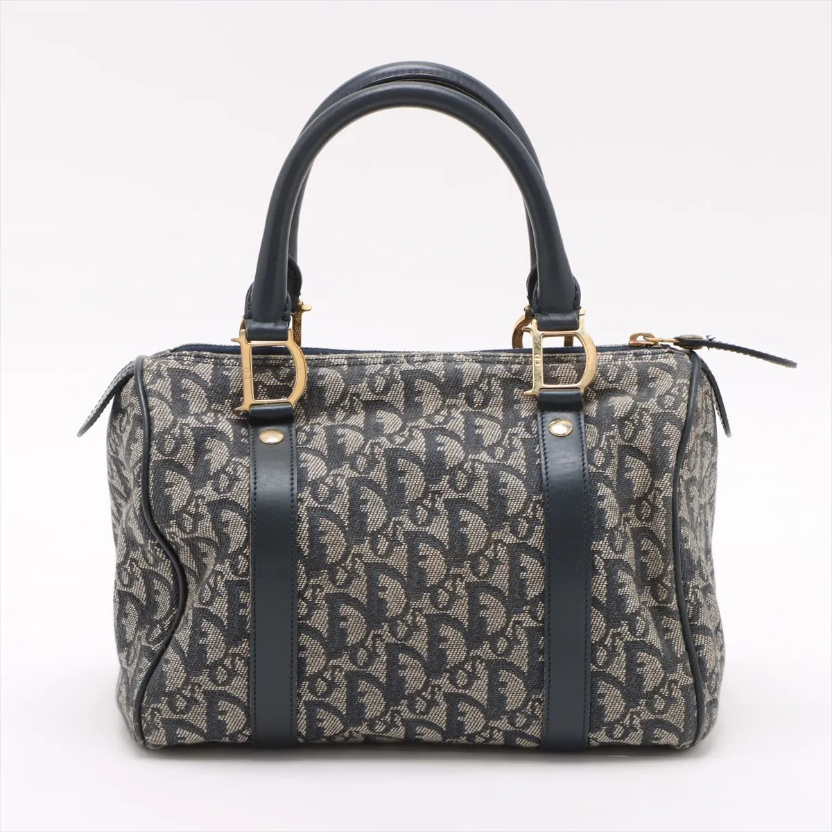 Christian Dior Trotter Canvas Leather Handbag Gray x Navy