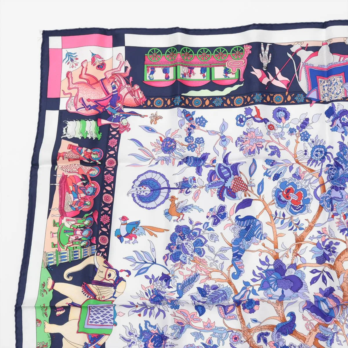 Hermès Carré 90 Fantaisies Indiennes Dazzling India Silk Scarf Navy Blue