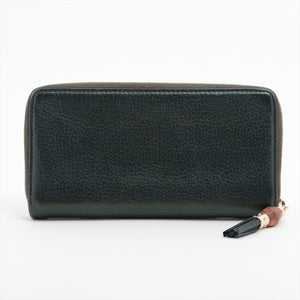 Gucci Bamboo Tassel  Leather Zip Round Wallet  Metallic Green