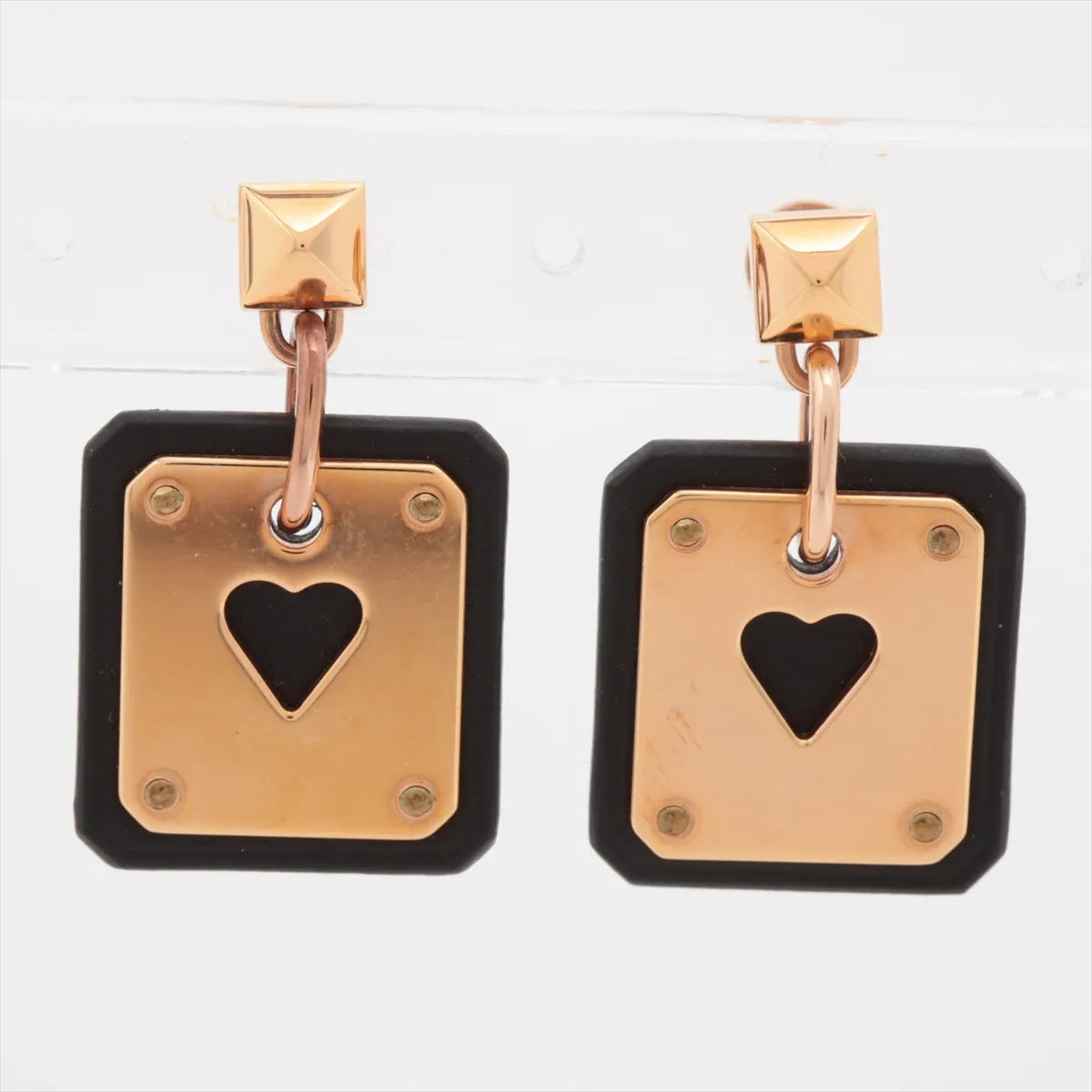 Hermes As de Coeur Earrings Champagne Gold x Black