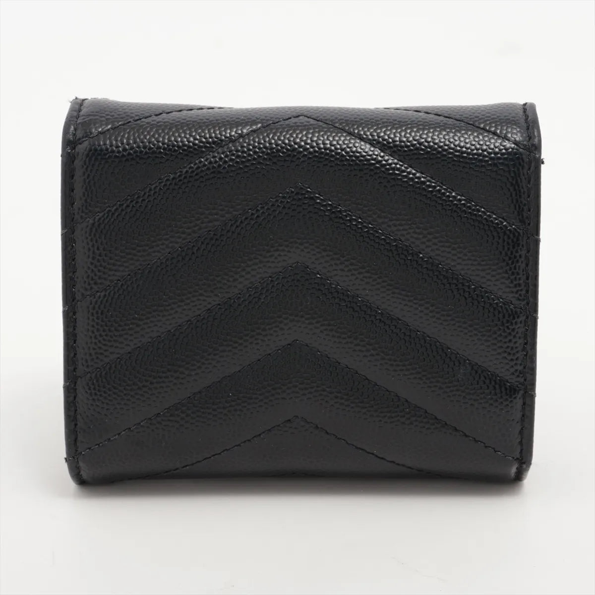 Saint Laurent V Stitch Leather Compact Wallet Black