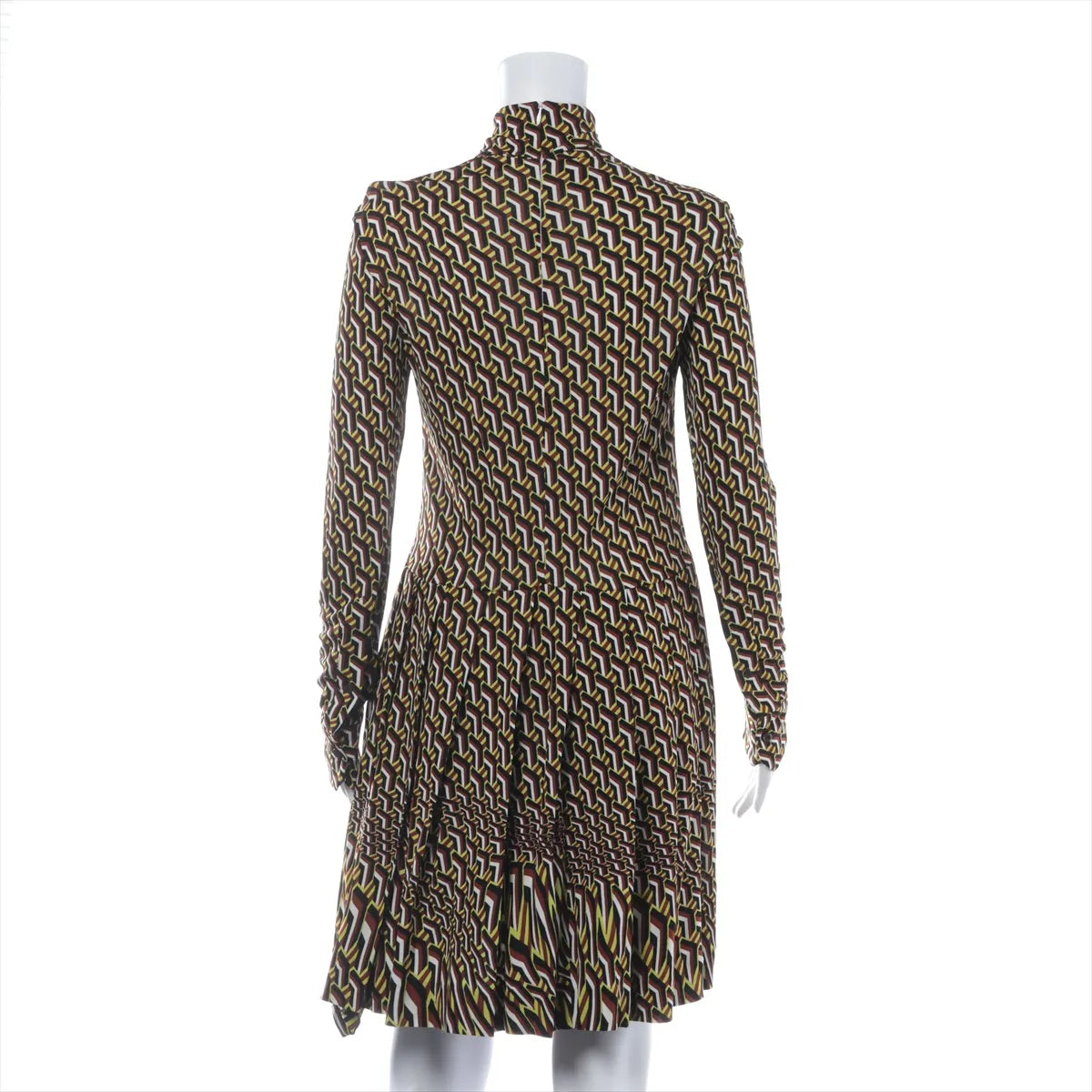 Prada Geometric Rayon Turtleneck Long Sleeve Dress Multicolor