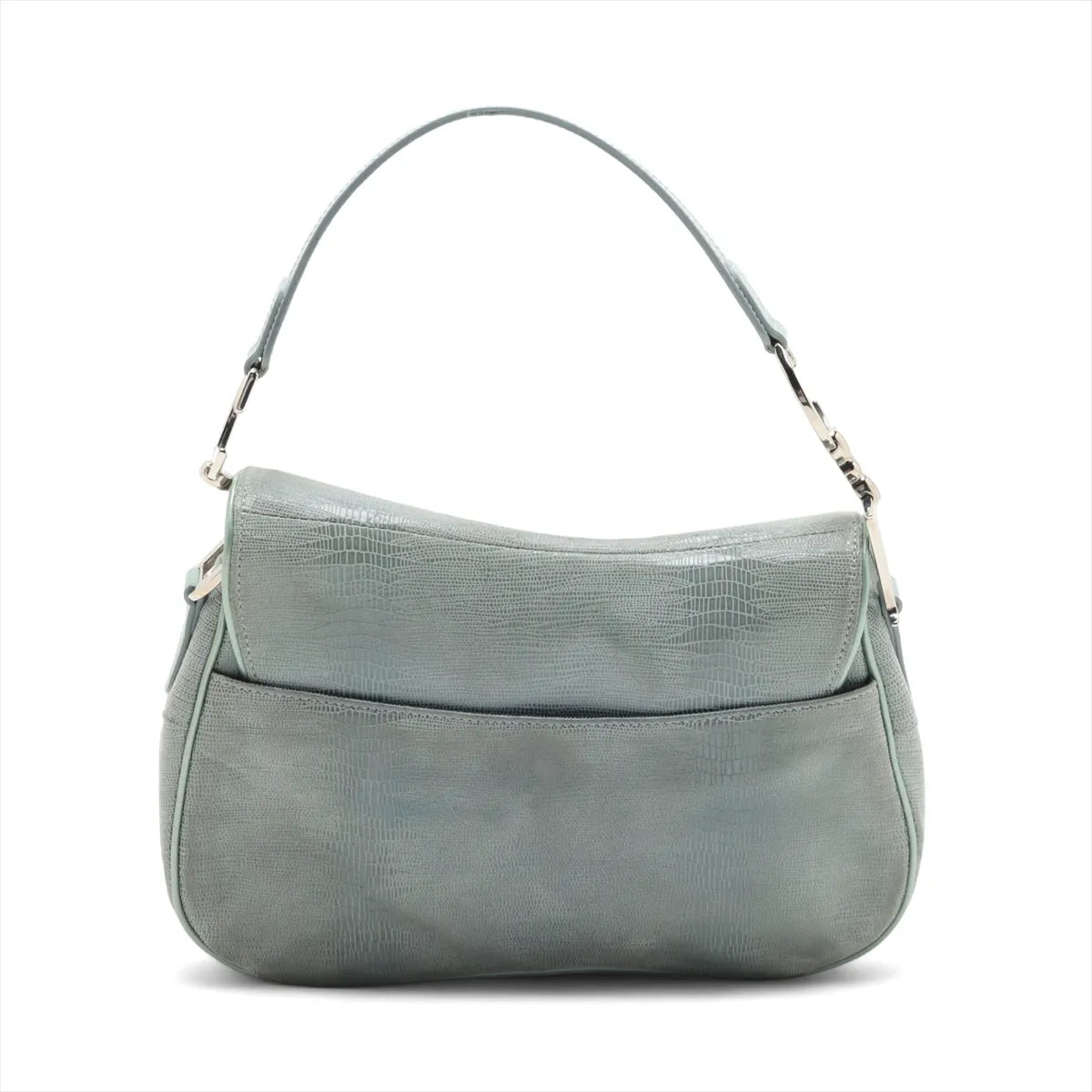 Christian Dior Double Saddle Lizard Embossing Leather Shoulder Bag Blue