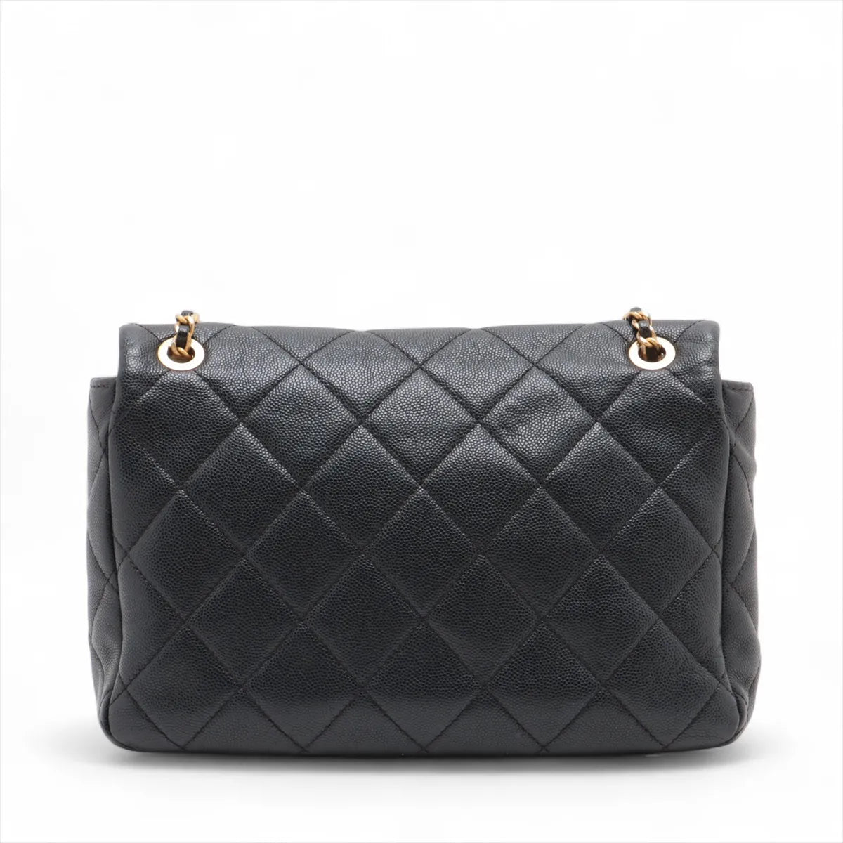 Chanel Matelasse Caviar Skin Single Flap Double Chain Bag Black