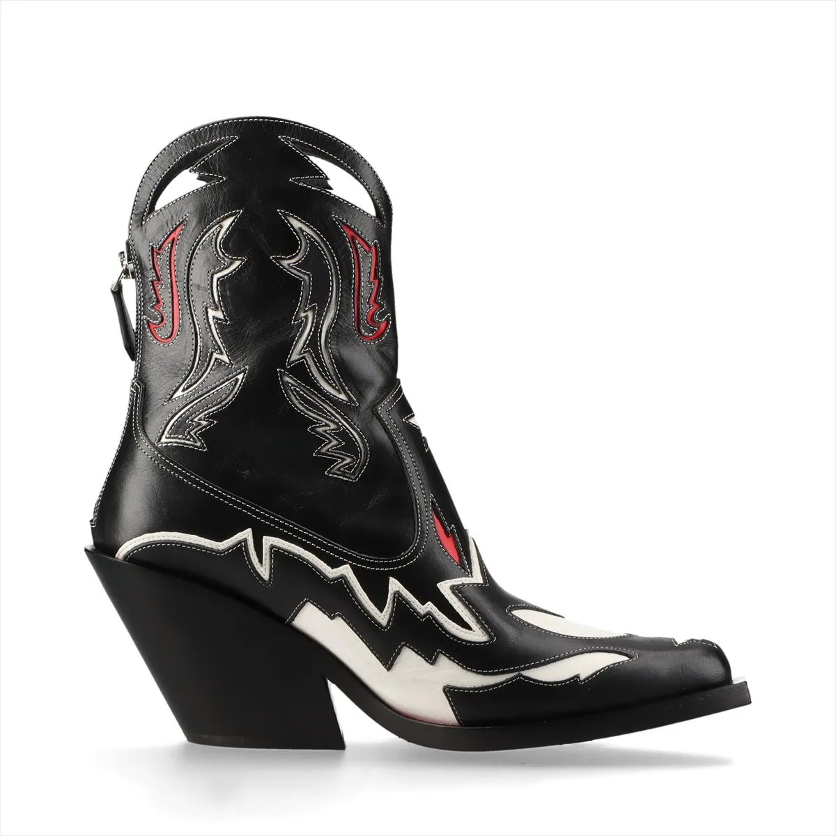 Burberry Leather Western Boots Ladies' Black x Red
