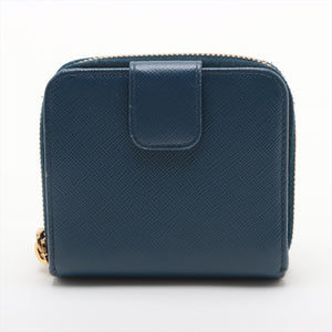 Prada Saffiano Leather Compact Wallet Blue