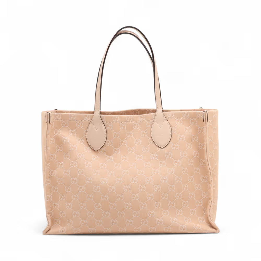 Gucci GG Denim Denim Leather Tote Bag Beige
