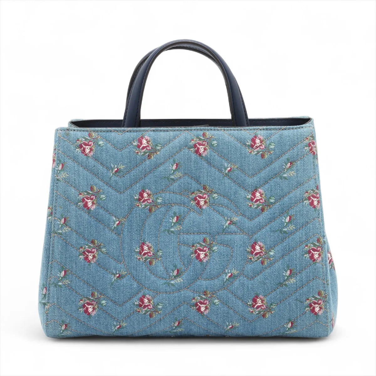 Gucci GG Marmont Chevron Floral Denim x Leather Two-Way Shoulder Bag